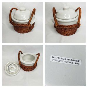 Wicker Porcelain Basket Sugar Condiment Bowl